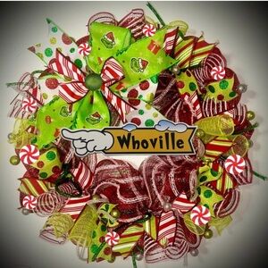 Grinch Christmas wreath XL 22 inch handmade grinch decorations Whoville